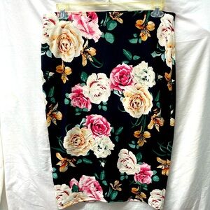 W Doublju stretchy roses print knee length skirt ladies sz 2xl 5/18/4